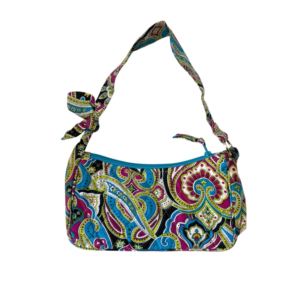 Vera Bradley Blue Green Pink Paisley Bow Tie Strap Shoulder Bag Preppy Travel